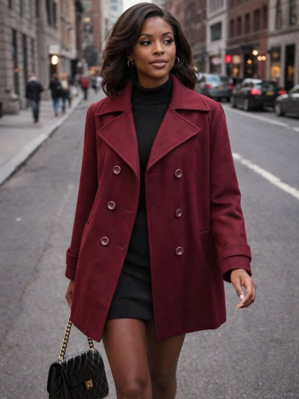 New York & Company Burgundy Wool Blend Peacoat Jacket Size 18 Double Breasted